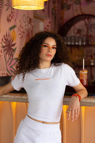 STRETCH EMBROIDERED CROPPED T-SHIRT l ORANGE EDITION