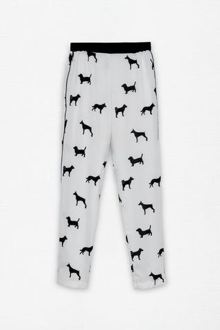 DOGS PRINT CREPE PANTS